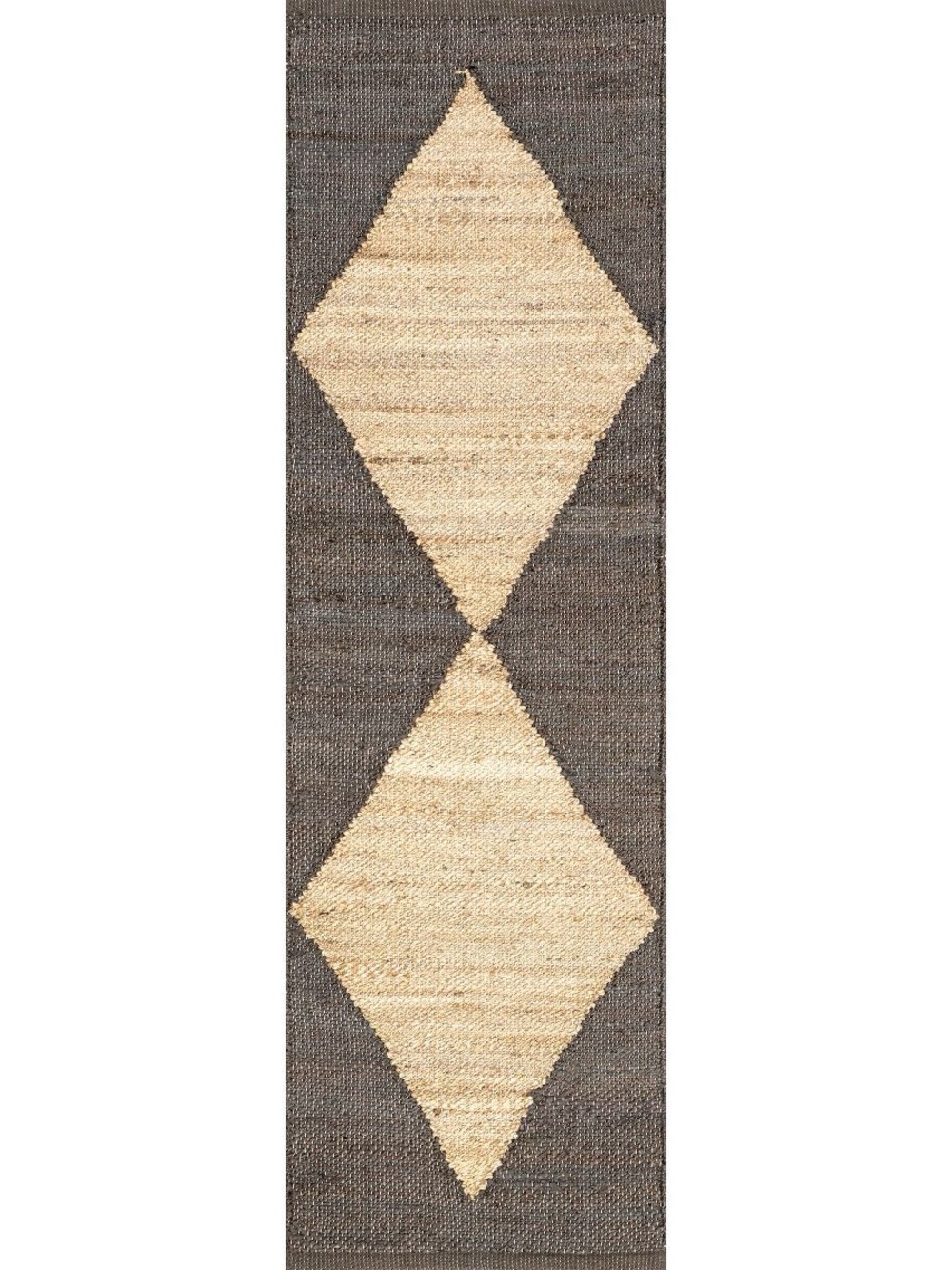 Neutral Diamond Jute Runner Rug - Natural and Gray